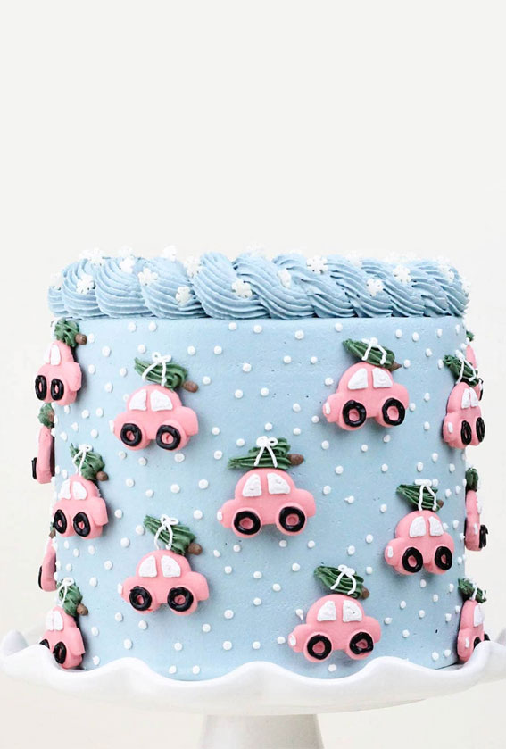 Pretty Christmas Cake Ideas For Your Festive Holiday Table : Baby Blue Fun Christmas Cake