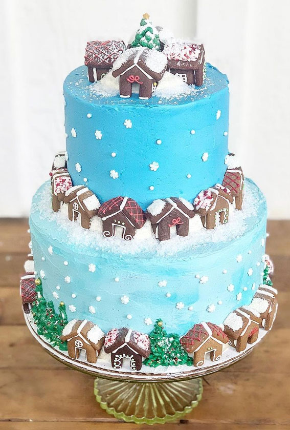 Pretty Christmas Cake Ideas For Your Festive Holiday Table : Ombre Blue Winter Wonderland