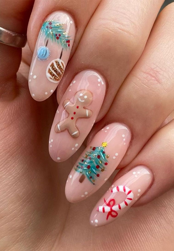 30+ Christmas and Holiday Nail Designs for Every Taste : Hand Painted Fun Christmas Nails