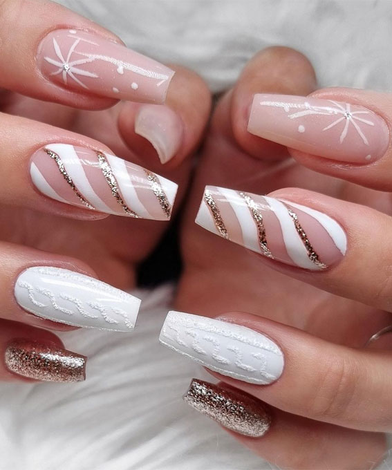 30+ Christmas and Holiday Nail Designs for Every Taste : Nude Candy Cane Nails
