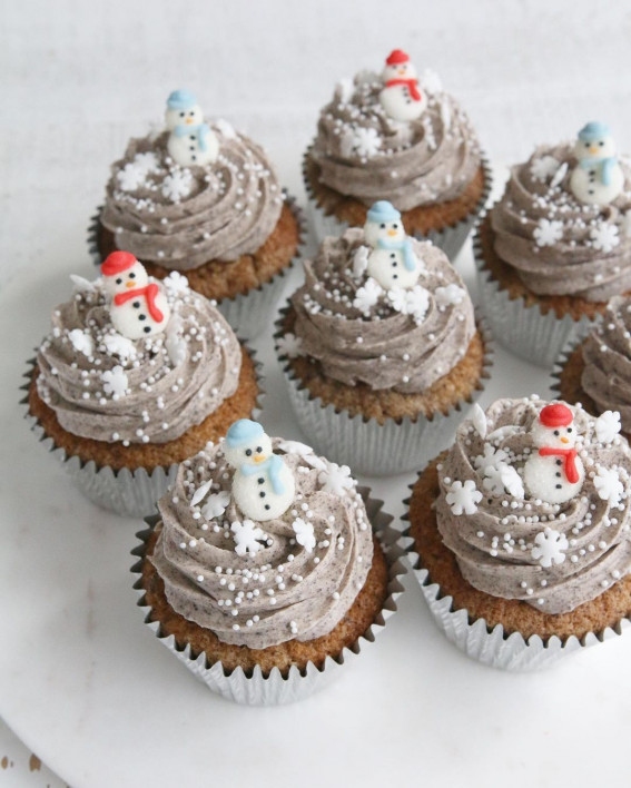 grey snowman cupcakes, oreo christmas cupcakes, festive cupcake ideas, festive cupcakes, holiday cupcakes, chritmas cupcakes, christmas cupcakes 2021, christmas cupcakes ideas