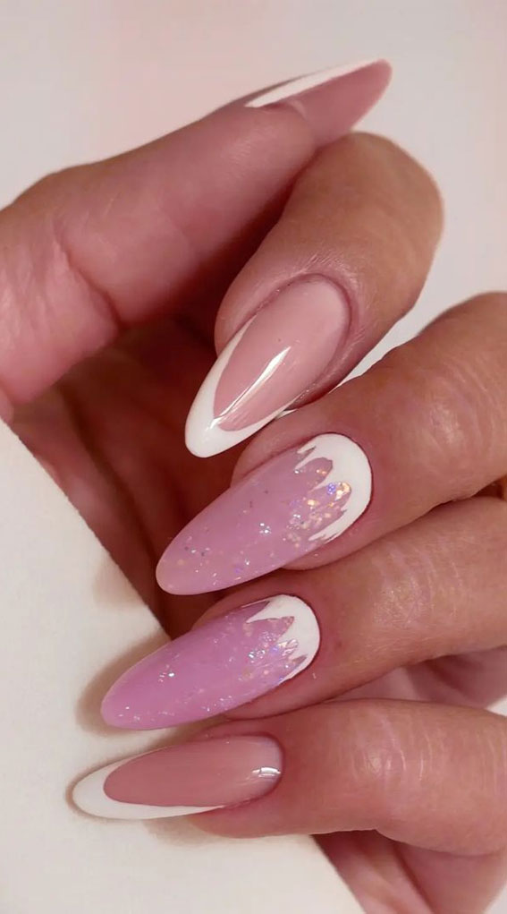 30+ Christmas and Holiday Nail Designs for Every Taste : Ice Cuff and French Nails