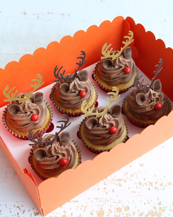 Festive Cupcakes to Add to Your Holiday Table : Rudolph the red-nosed cupcakes 