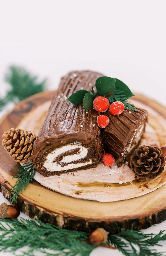 20 Jaw Dropping Winter Cakes : Yule Log Winter Cake