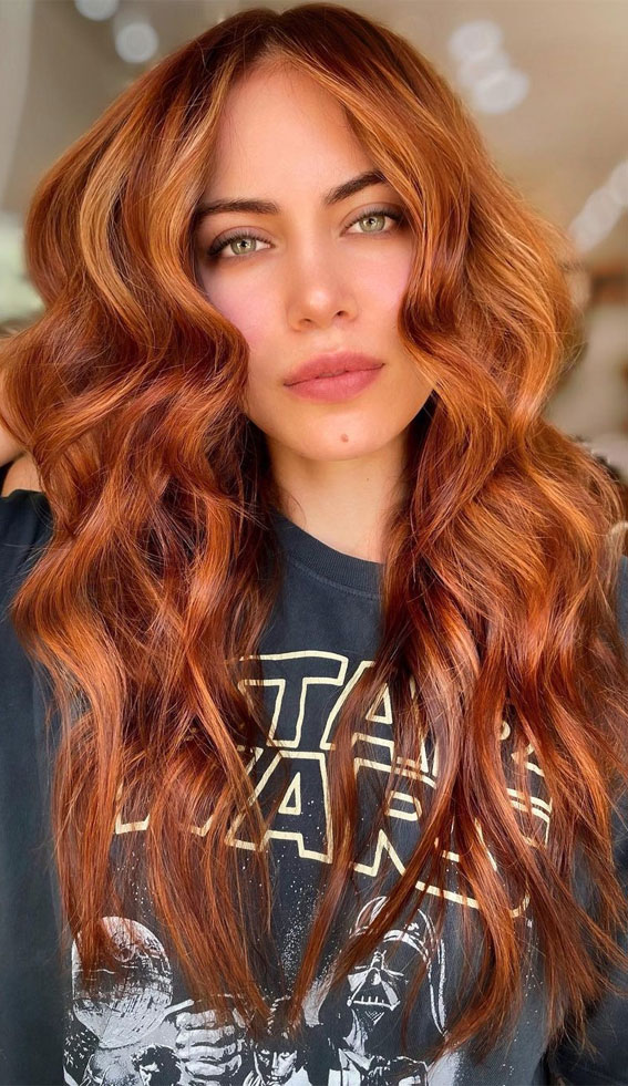 36 Chic Winter Hair Colour Ideas & Styles For 2021 : Red Amber Long Hair