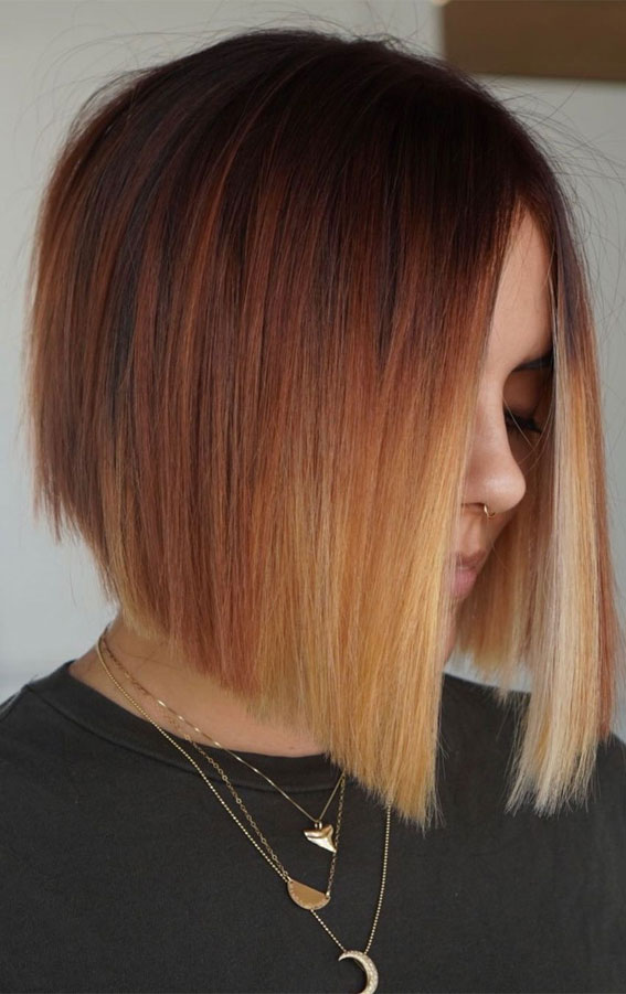36 Chic Winter Hair Colour Ideas & Styles For 2021 : Ombre Amber Hair Colour