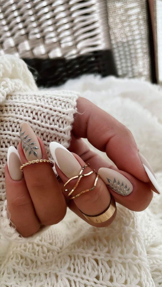 27 Charming Winter Nail Designs : French Tips and Silver Foliage Nails