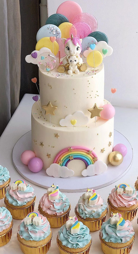 25 Cute Baby Girl First Birthday Cakes : Pastel Rainbow Baby Cake