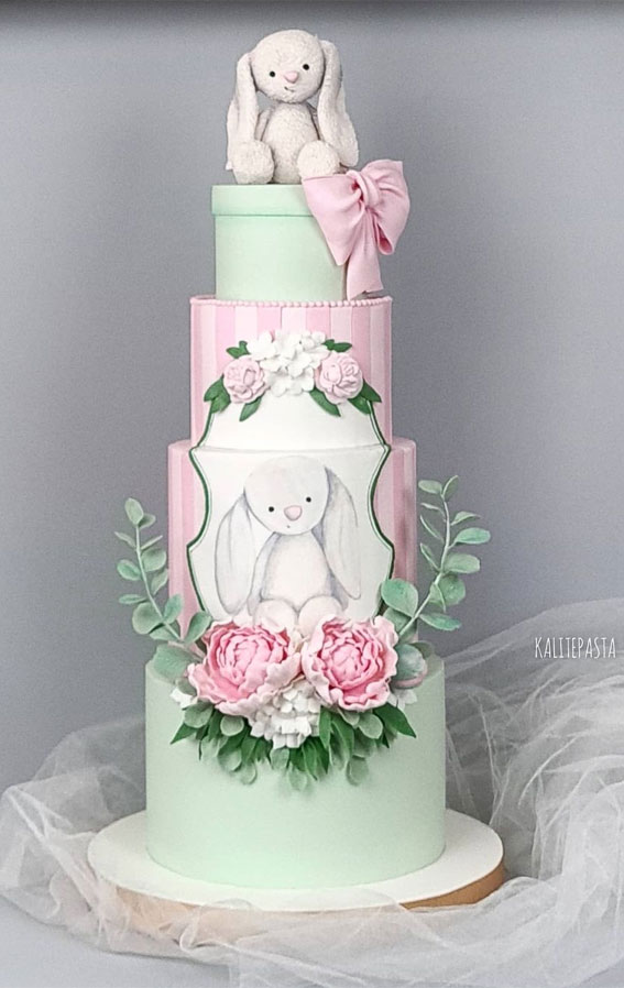 25 Cute Baby Girl First Birthday Cakes : Painted Little Bunny Cake