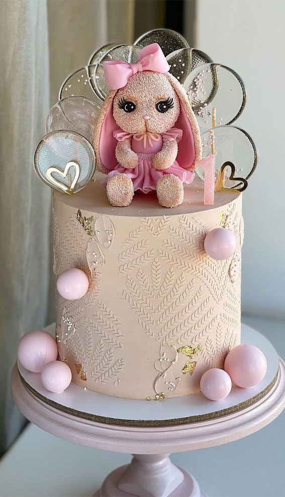 25 Cute Baby Girl First Birthday Cakes : Bunny Cake with Coconut Mango Passion Fruit