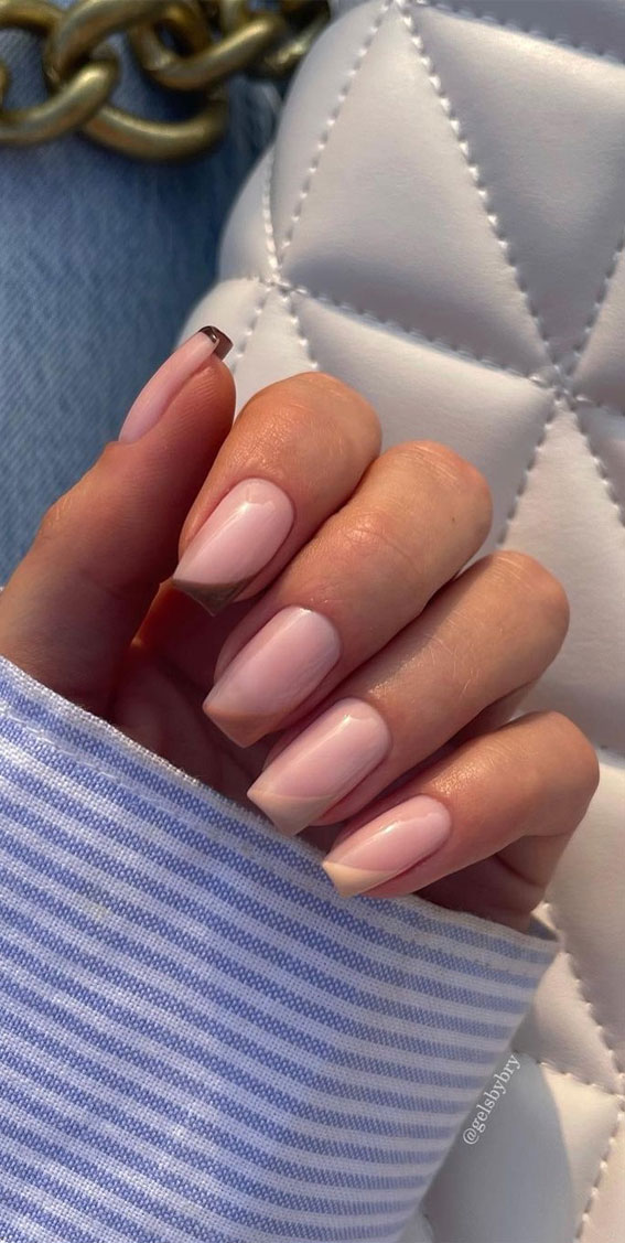 nuded colored french tips, modern french manicure, french nails 2022, spring nail trends 2022