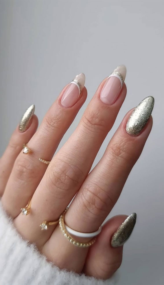silver and white french manicure, modern french manicure 2022