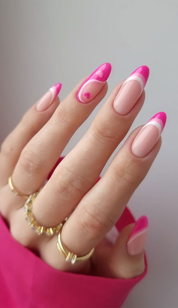 40 Modern French Style Nails To be Wearing in 2022 : Shades of Pink Layers