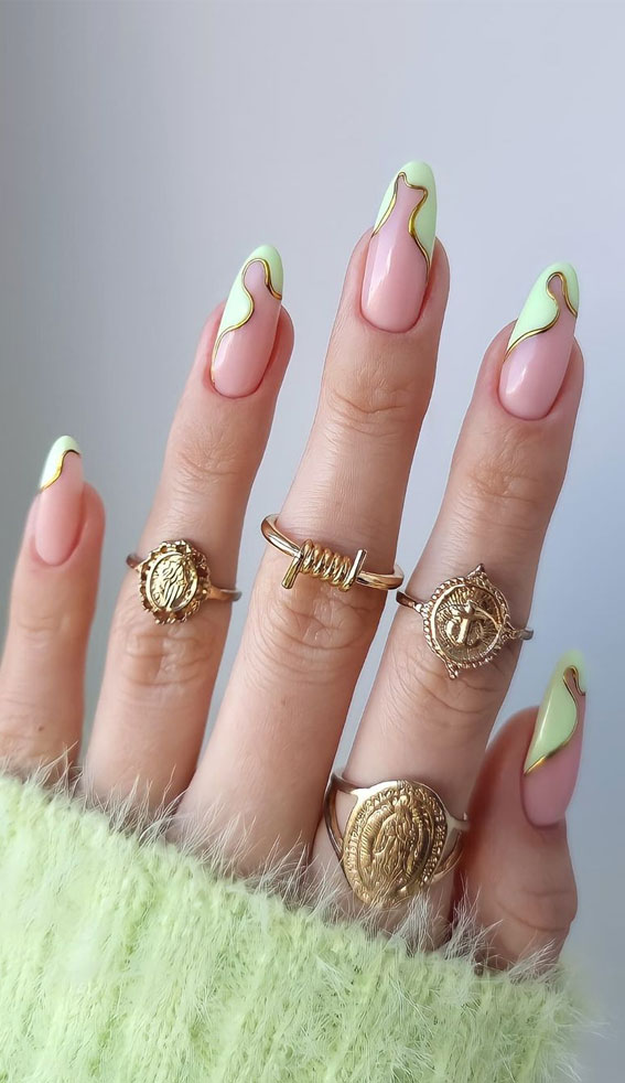 abstract french tips, mint french tips, spring nails 2022, 2022 nail trends, acrylic nails 2022, french nail designs pictures, gel nails 2022, spring 2022 nail trends, french nails 2022, modern french manicure, french nail designs with color, colored French tip nails 2022
