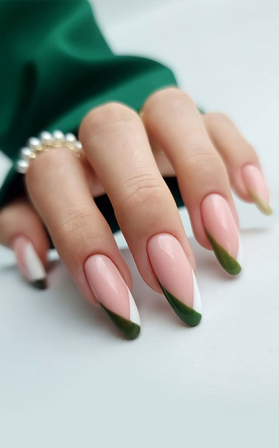 gradient green french tips, spring nails 2022, 2022 nail trends, acrylic nails 2022, french nail designs pictures, gel nails 2022, spring 2022 nail trends, french nails 2022, modern french manicure, french nail designs with color, colored French tip nails 2022