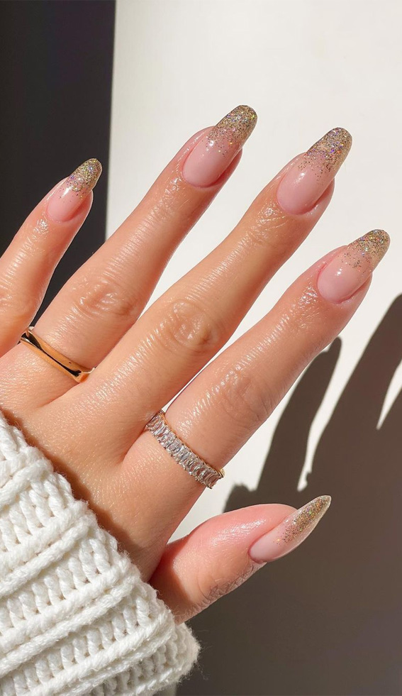 40 Modern French Style Nails To be Wearing in 2022 : Ombre Glitter Nails