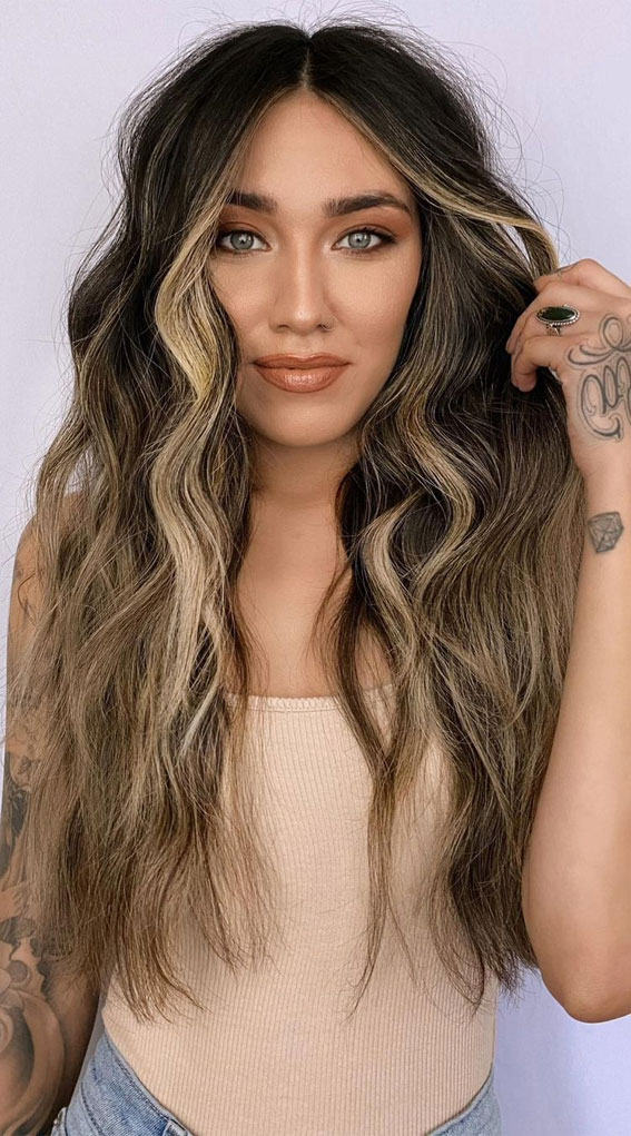 38 Best Hair Colour Trends 2022 That’ll Be Big : Gorgeous High Contrast Long Hair