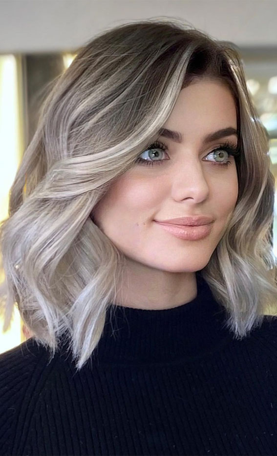 38 Best Hair Colour Trends 2022 That’ll Be Big : Blonde Lob Length with Shadow Roots