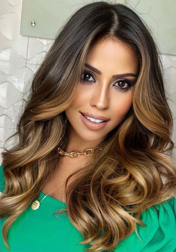 38 Best Hair Colour Trends 2022 That'll Be Big : Dark Hair Colour with  Honey Blonde