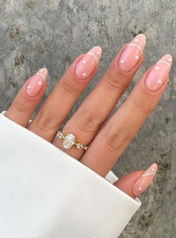 pearl nails, french tip pearl nails, best wedding nails 2022, wedding nails bride