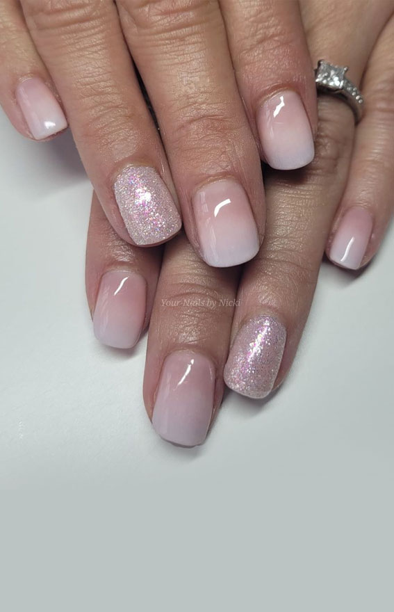 40 Best Wedding Nails 2022 : Ombre Pink & Shimmery Nails