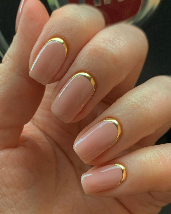 40 Best Wedding Nails 2022 : Gold Cuff Nude Nails