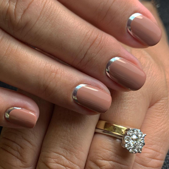 silver cuff nude nails, minimalist nails, wedding nail art designs, wedding nails 2022
