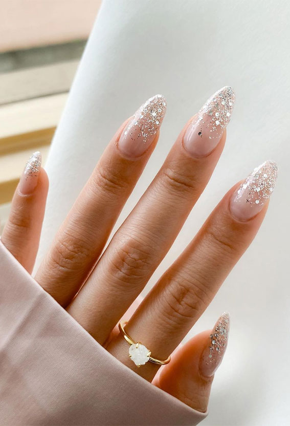 40 Best Wedding Nails 2022 : Gradient Glitter Tips