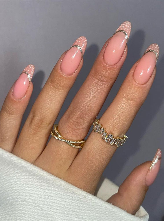 40 Best Wedding Nails 2022 : Glitter Line Frenchies