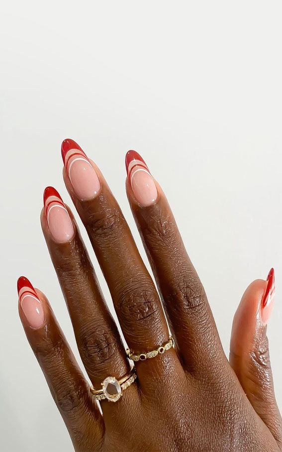 40 Best Wedding Nails 2022 : Red Layered French Tips