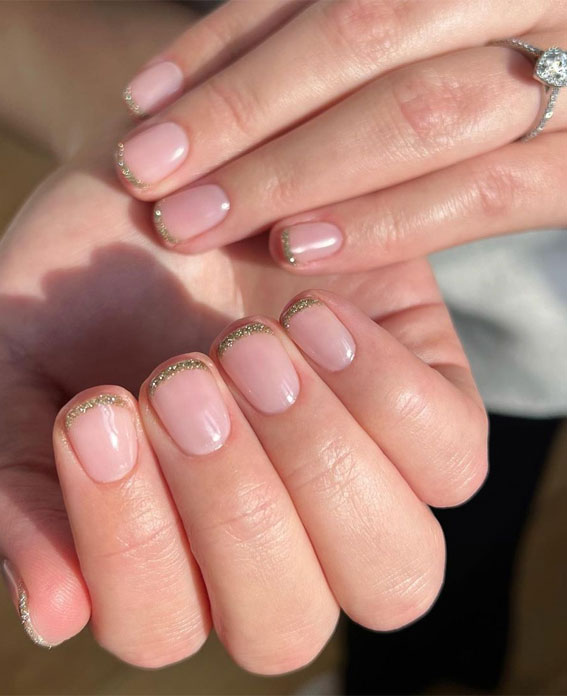 40 Best Wedding Nails 2022 : Short Nails with Glitter Tips