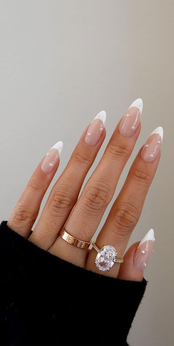 40 Best Wedding Nails 2022 : Pearl Nails White French Tips