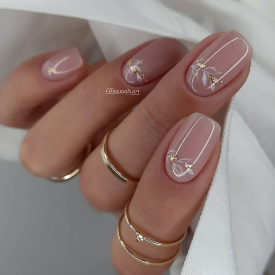 40 Best Wedding Nails 2022 : White Flower Cuff Nails