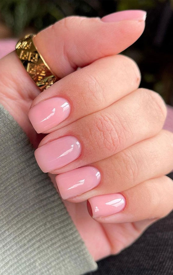 40 Best Wedding Nails 2022 : Simple Glossy Nude Pink Nails