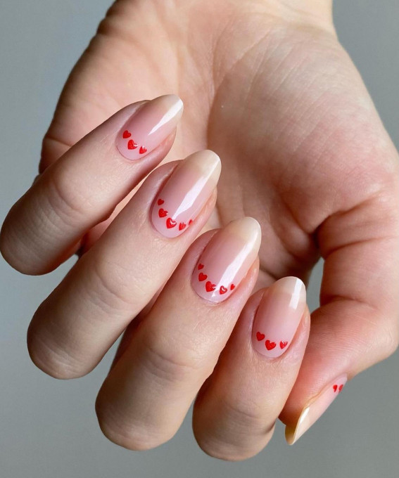 42 Cute Valentine’s Day Nails for 2022 : Little Red Heart Cuff Nails