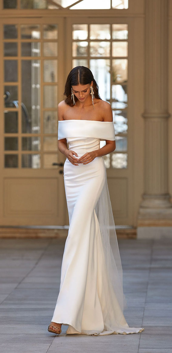 The Most Beautiful Off The Shoulder Wedding Dresses 2022 : Sheath Dress