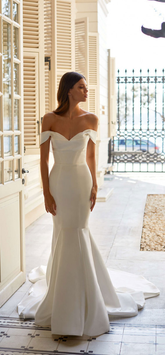The Most Beautiful Off The Shoulder Wedding Dresses 2022 : Satin Off The Shoulder Mermaid Dress