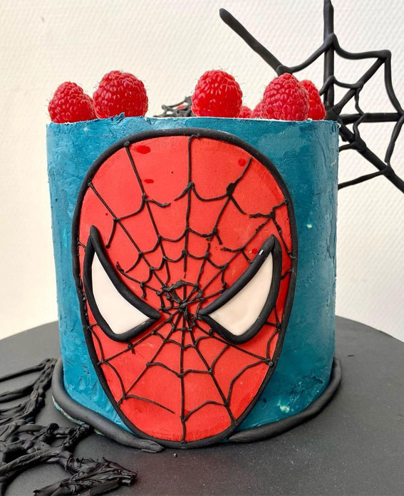 25 Spiderman Birthday Cake Ideas To Thrill Every Child : Raspberry Topped Spiderman Cake