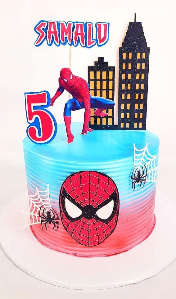 25 Spiderman Birthday Cake Ideas To Thrill Every Child : Ombre Light Blue & Red Cake