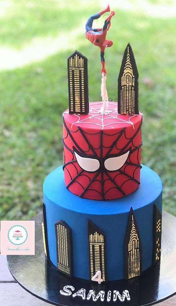 25 Spiderman Birthday Cake Ideas To Thrill Every Child : Two Tier Spiderman Cake