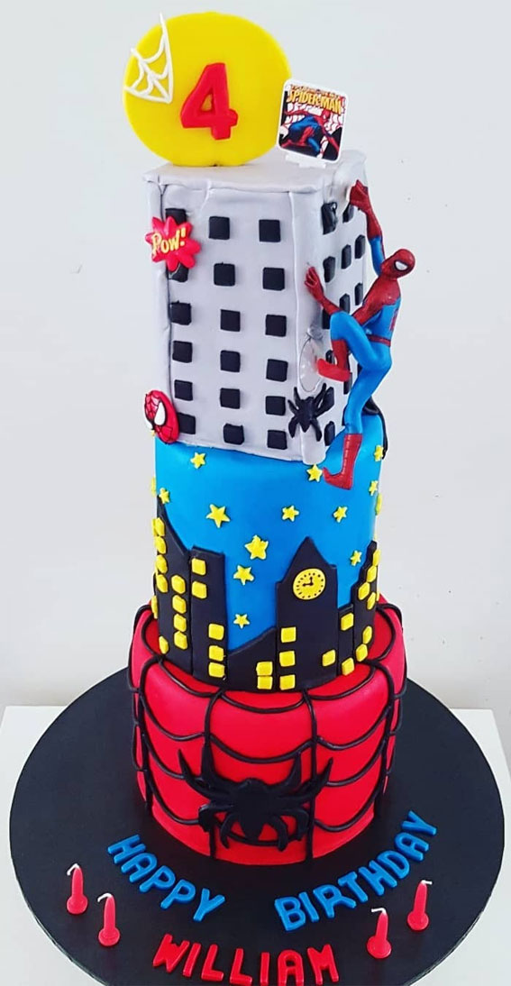 25 Spiderman Birthday Cake Ideas To Thrill Every Child : Spiderman’s Climbing Up The Tower