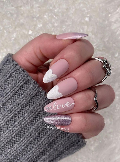 42 Cute Valentine’s Day Nails for 2022 : Mix n Match Nude Nails