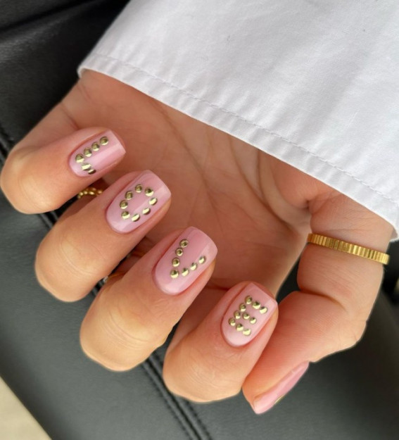 42 Cute Valentine’s Day Nails for 2022 : Gold LOVE Nails