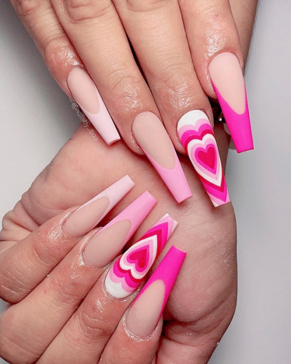 42 Cute Valentine’s Day Nails for 2022 : Shades of Pink Acrylic French Nails