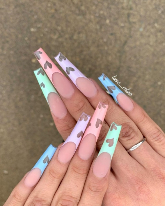 42 Cute Valentine’s Day Nails for 2022 : Shades of Pastel French Manicure