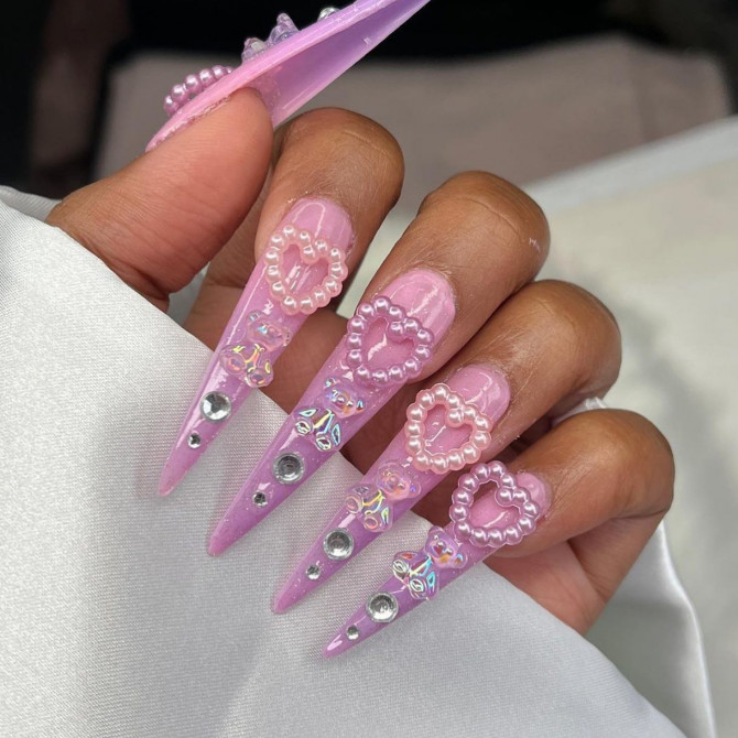 45 Kawaii Nails : Pink Ombre Stiletto Kawaii Nails