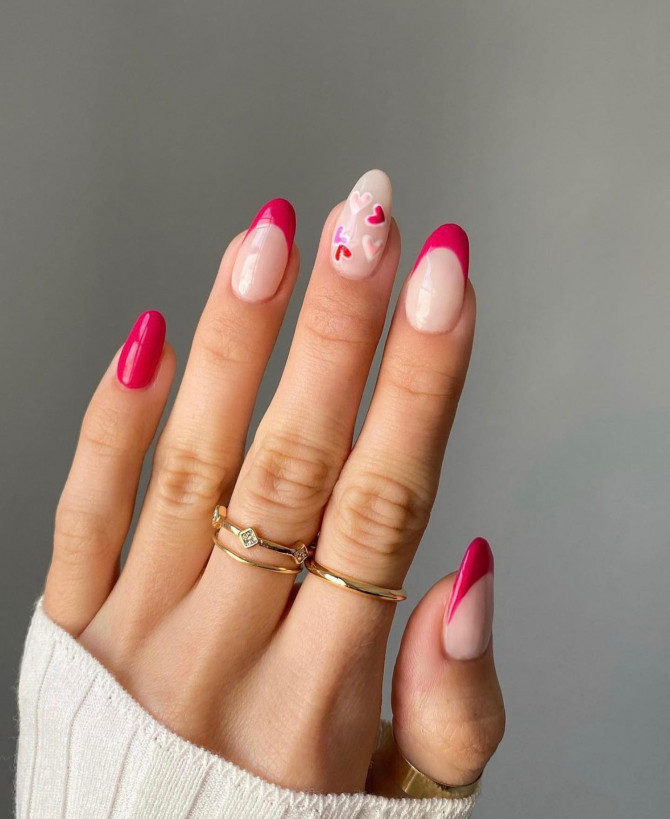 40 Best Valentine’s Day Nail Designs : Deep Pink Valentine’s Nails