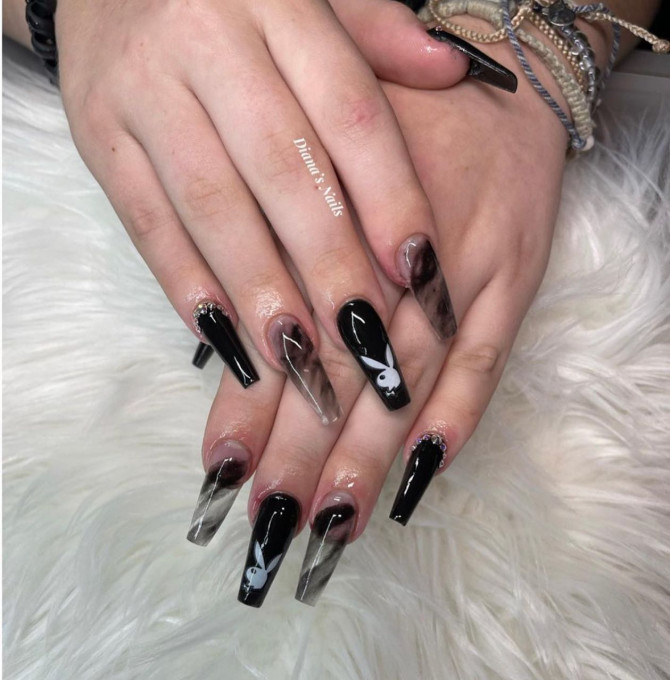30 Best Black Nail Designs For 2022 : Playboy, Marble and Black Nails
