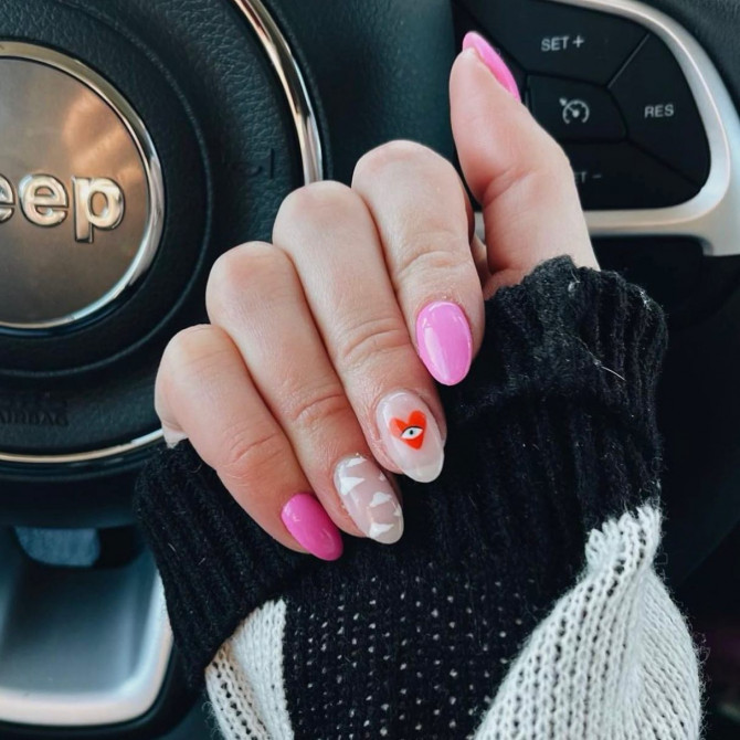 42 Insanely Cute Valentine’s Day Nails :Pink Nails with Comme Des Gracons