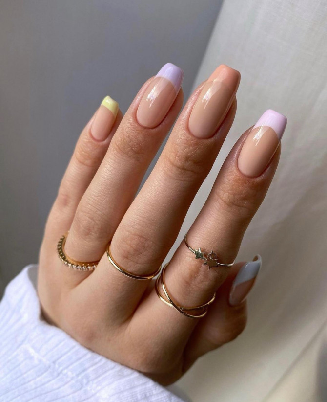 40+ Best Spring Nail Art Designs : Different Colored Pastel French Tips